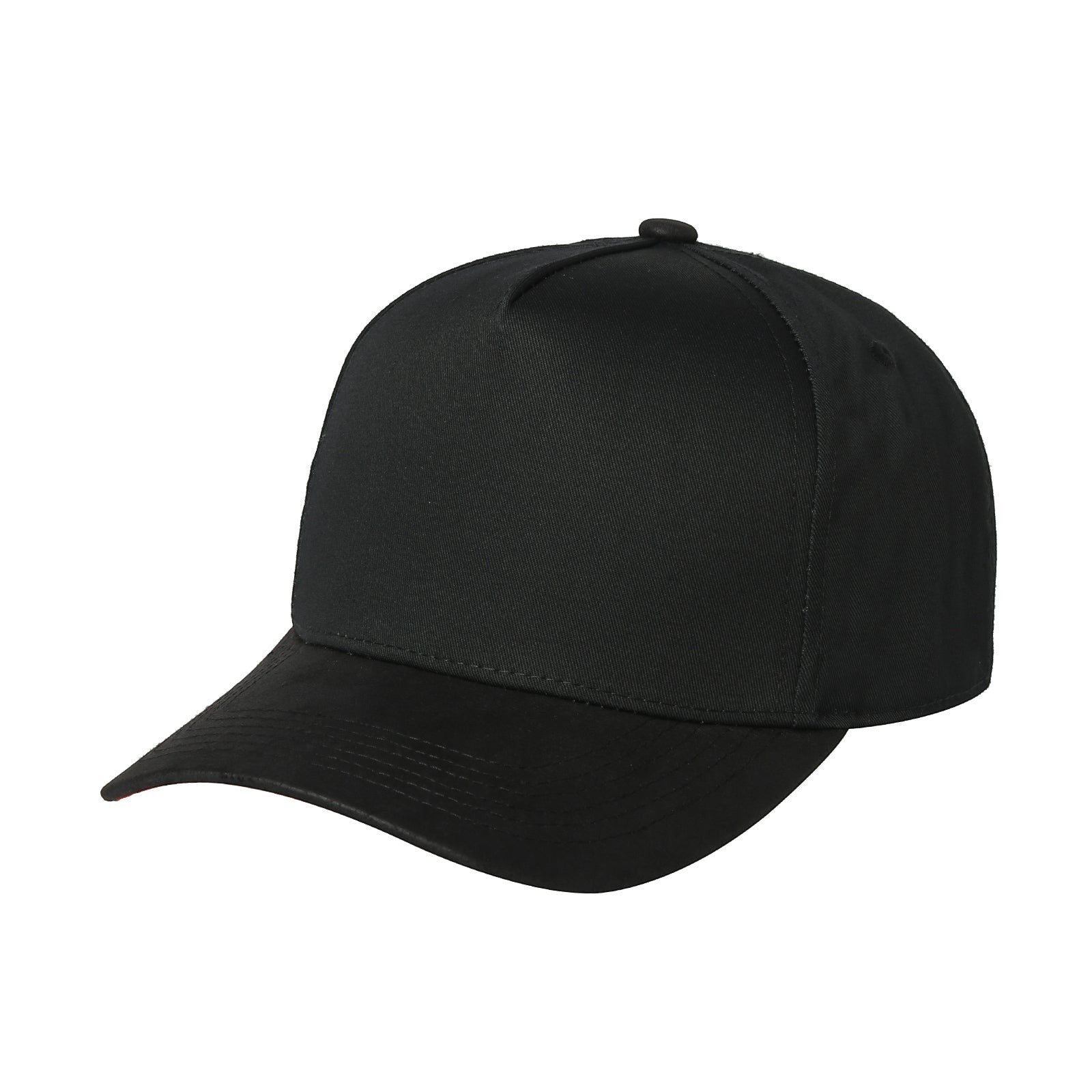 Gorra negra con visera de piel con el logo P28 creative bordado en el costado